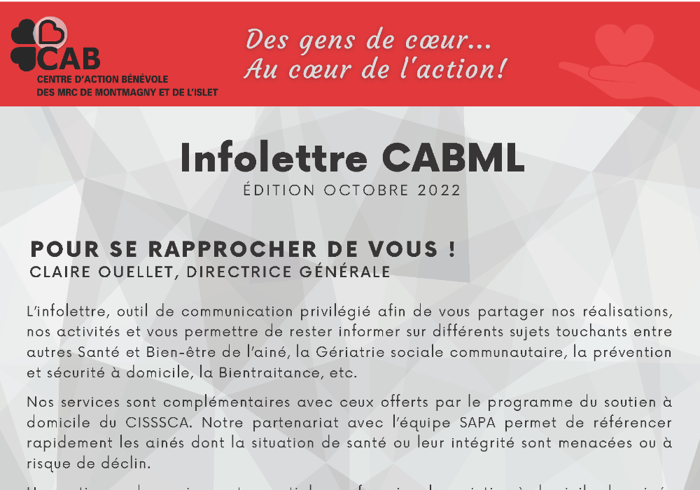 Infolettre CABML édition octobre 2022