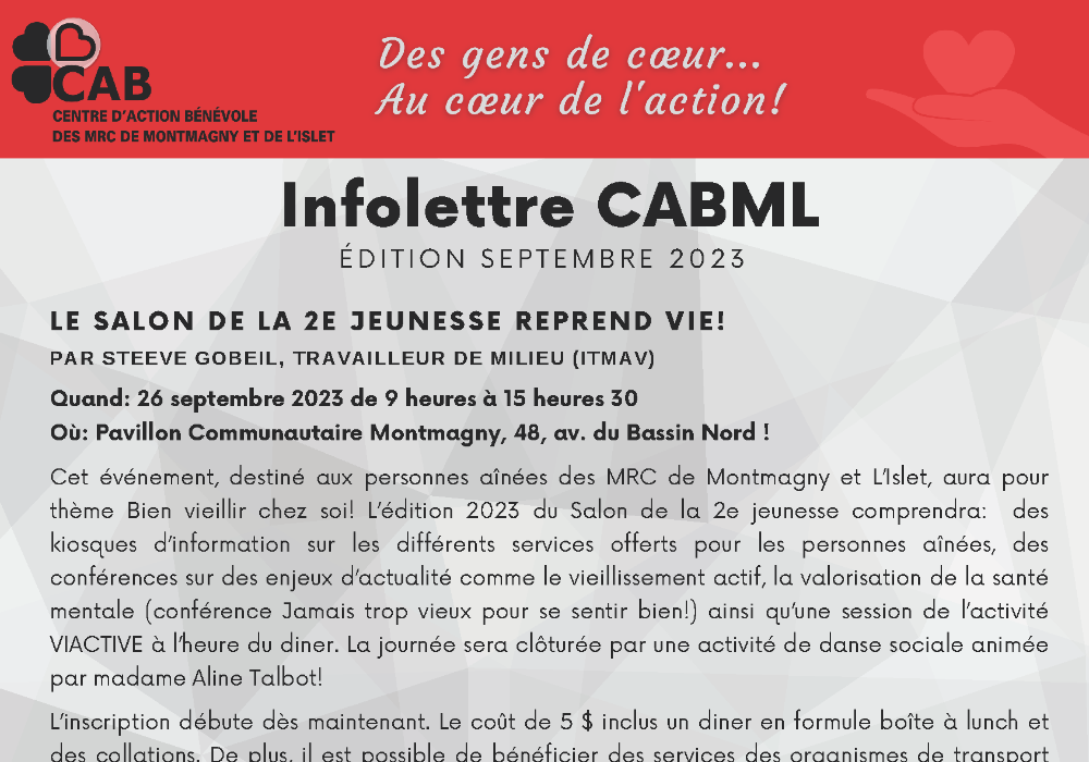 Infolettre CABML édition septembre 2023
